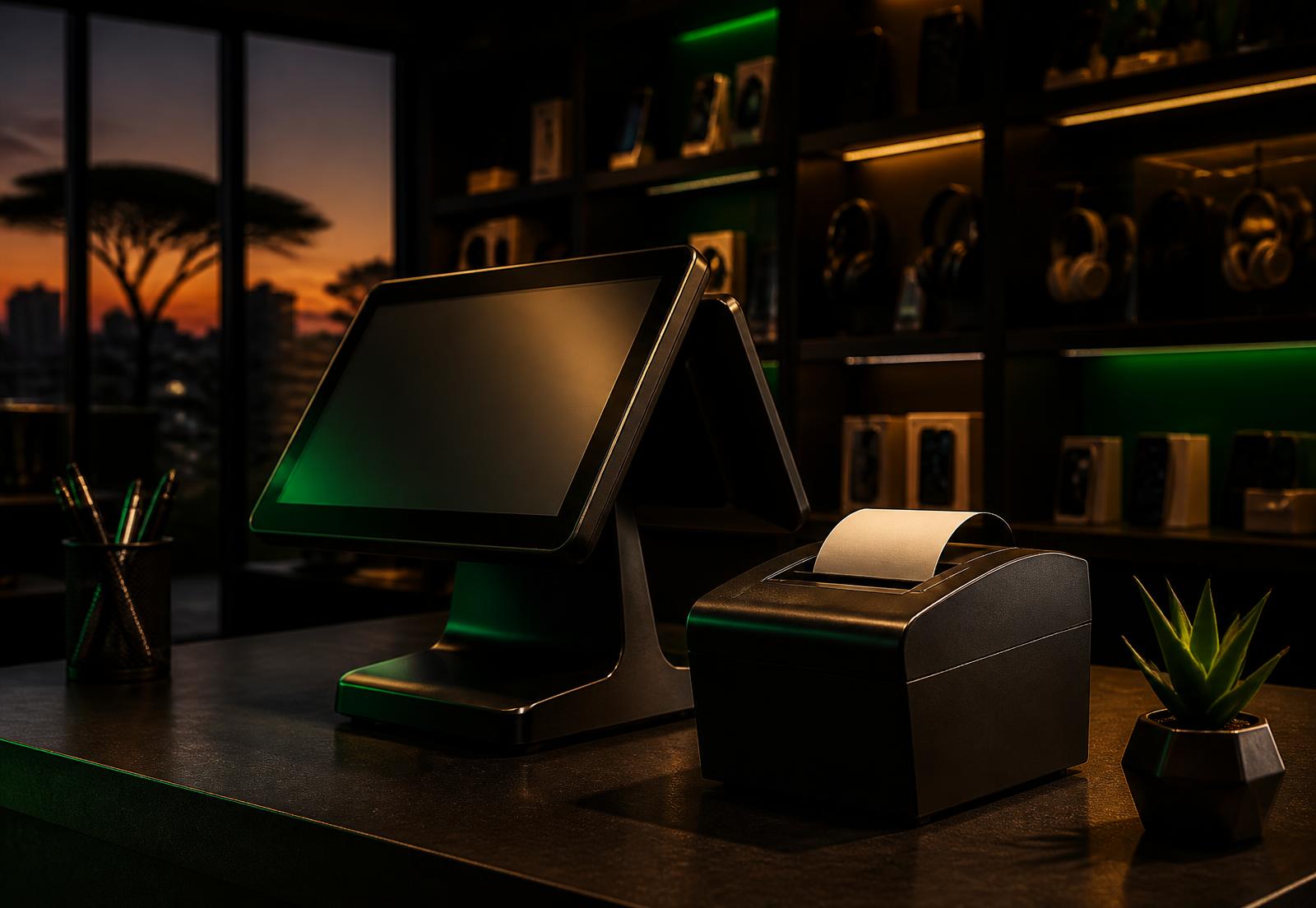 Point of sale terminal and receipt printer on a shop counter